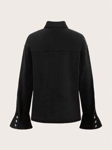 SHEIN MOD Solid Button Front Denim Shirt