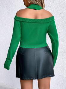 Allurite Áo len cổ choker nửa khóa kéo, kiểu dáng chui đầu, thích hợp cho mùa thu đông. - màu xanh lá - Xem 3