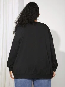 SHEIN CURVE+ Plus Figure & Letter Graphic Drop Shoulder Sweatshirt - Black - View 2