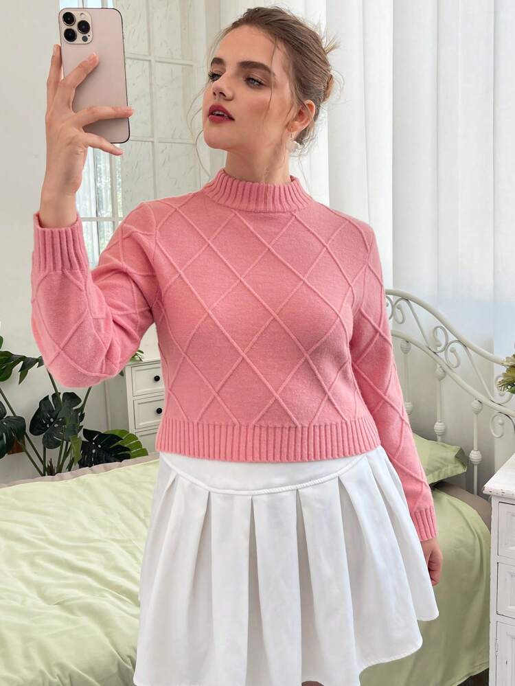 Plus Size Stand Collar Long Sleeve Pullover Sweater