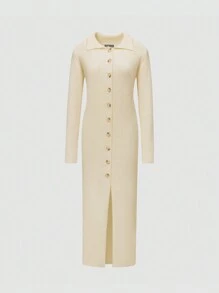 Lunelith SHEIN Lunessa Button Front Ribbed Knit Sweater Dress