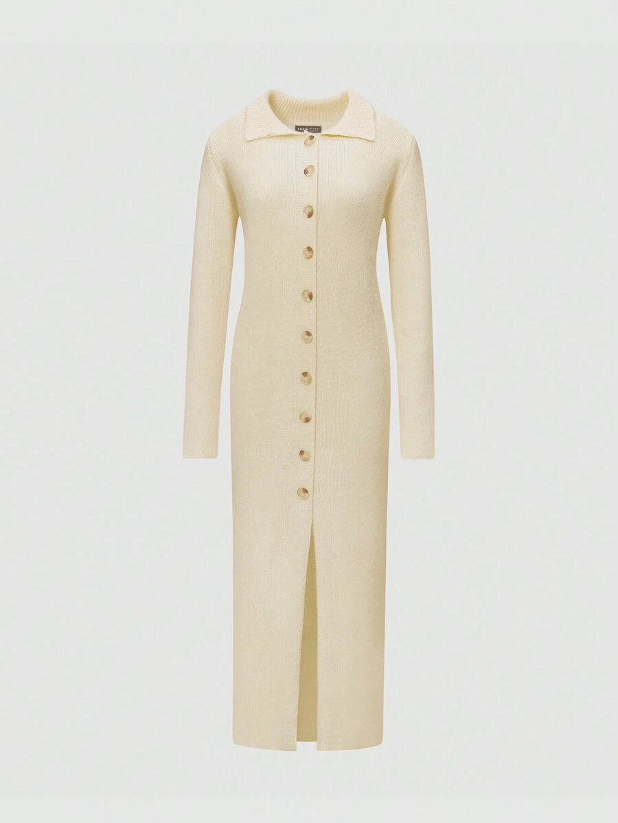 Lunelith SHEIN Lunessa Button Front Ribbed Knit Sweater Dress