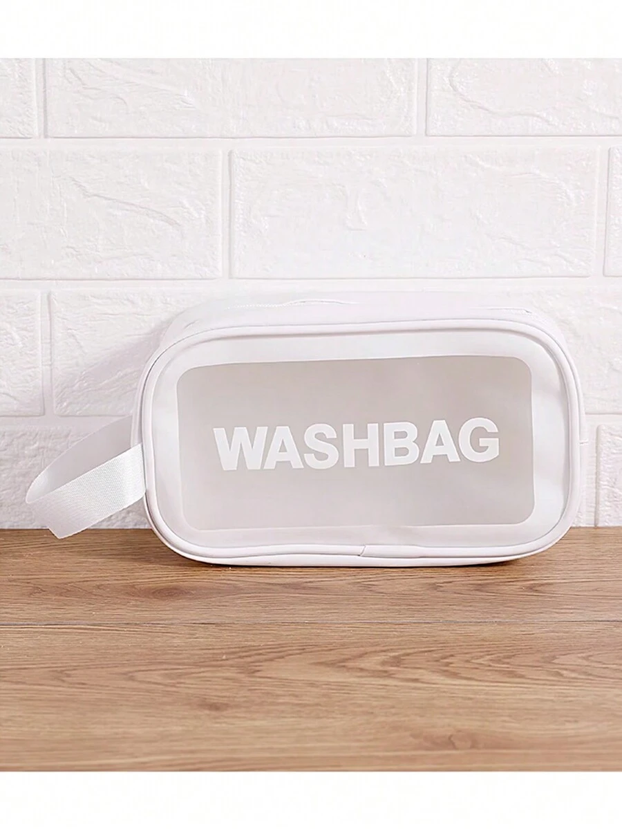 字母圖形透明化妝包儲存化妝品組織器化妝盒 - 白色 - 查看 1