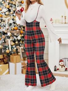 SHEIN Essnce 格紋喇叭背帶褲不帶T恤 - 彩色 - 查看 3