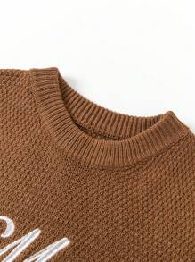 Manfinity Homme Men's Letter & Star Embroidery Long Sleeve Sweater - Coffee Brown - View 5