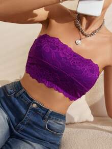 Floral Lace Strapless Bralette - Purple - View 4