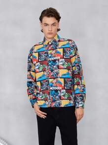 JUSTICE LEAGUE X SHEIN 男士卡通圖案襯衫 - 彩色 - 查看 3
