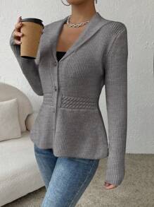 SHEIN Privé Solid Button Front Cardigan - Grey - View 1