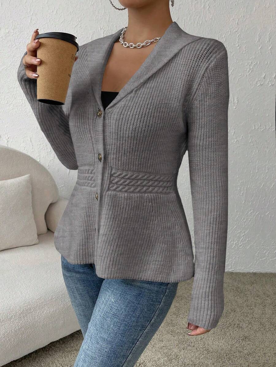 SHEIN Privé Solid Button Front Cardigan - Grey - View 1