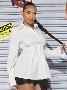 SHEIN SXY Fold Pleated Detail Shirt - White - View 4
