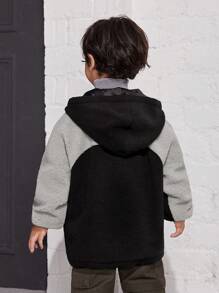 SHEIN Young Boy Two Tone Dual Pocket Drop Shoulder Teddy Coat - Black - View 2