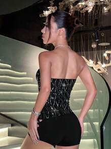 SHEIN ICON 外出上衣 撞色亮片抽绳侧边抹胸派对上衣 - 彩色 - 查看 6