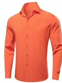 Men 1pc Bow Front Shirt & 1pc Handkerchief & 1pair Cufflinks - Orange - View 4