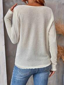 SHEIN Frenchy Solid Button Detail Cross Wrap Hem Tee - Apricot - View 2