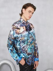 JUSTICE LEAGUE X SHEIN 1 pieza Camisa con estampado de dibujos animados - Multicolor - Ver 4