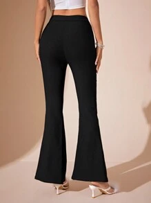 Zolique Women's Solid Color Rhinestone Embellished Flare Leg Pants, Suitable For Party And Gathering Occasions - Black - View 2