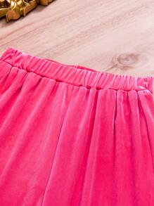 SHEIN Tween Girl Fuzzy Cuff Hooded Jacket & Pants for Christmas - Pink - View 4