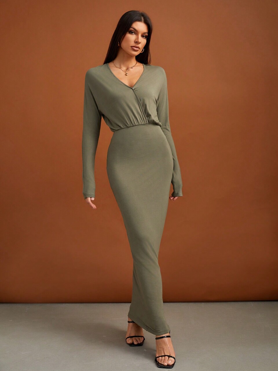 Solid Surplice Neck Bodycon Dress, Tall Women