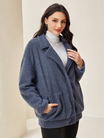 Mulvari Abrigo teddy de hombros caídos con parche de bolsillo