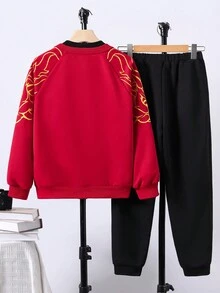 Tween Boy Letter Graphic Raglan Sleeve Sweatshirt & Sweatpants - Red - View 2