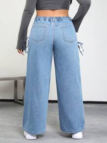 SHEIN ICON Plus Lace Up Side Wide Leg Jeans