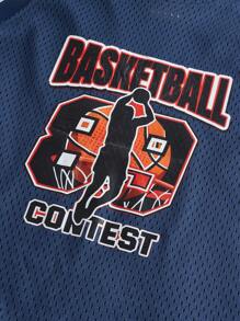 SHEIN Chico preadolescente malla transpirable de tela baloncesto con estampado Ropa de deporte Traje , adecuado para exterior deportivo , de aptitud física , aeróbicos