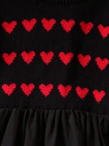 Baby Girl Heart Pattern Sweater Dress - Multicolor - View 5
