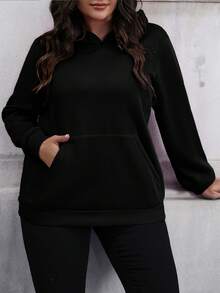 Flirla Áo nỉ cỡ lớn in hình gấu có túi kangaroo - màu đen - Xem 5