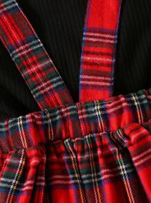 Baby Girl Christmas Elk Print Ruffle Trim Tartan Print Ruffle Trim 2 In 1 Dress - Red - View 7