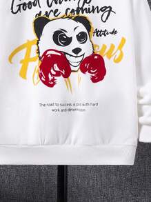 SHEIN Tween Boy Panda & Slogan Graphic Drop Shoulder Zip Up Thermal Hoodie