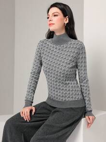 Mulvari Allover Pattern High Neck Sweater - Grey - View 4
