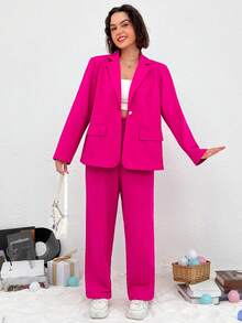 SHEIN EZwear Hơn Cổ áo Blazer & quần - Màu Hồng Tươi - Xem 4