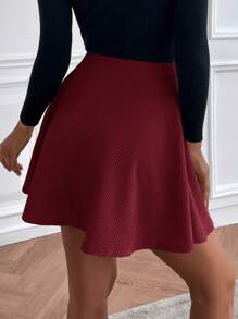 SHEIN Essnce 高腰單排釦喇叭半身裙 - 紅色 - 查看 2