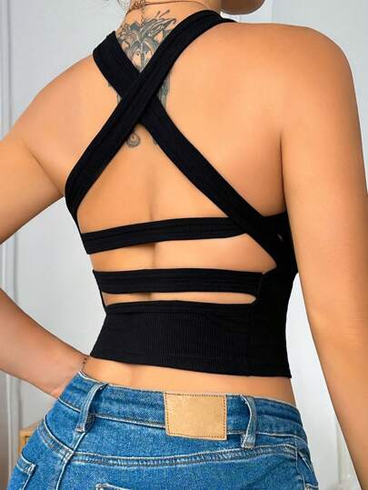 Top de espalda con tira cruzada crop básico