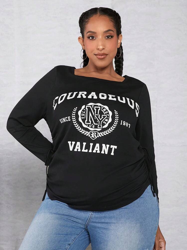 T-shirt Ample Avec Cordon De Serrage Latéral Et Graphique À Lettre