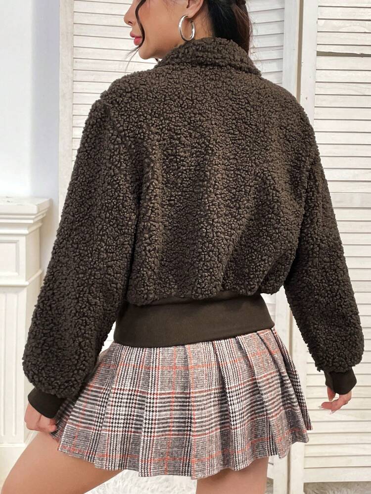 Star Embroidery Zip Up Teddy Jacket Fall Cloth For Women