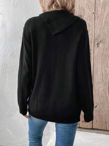 SHEIN LUNE Cổ không đối xứng Chi tiết Nút Áo len - màu đen - Xem 2