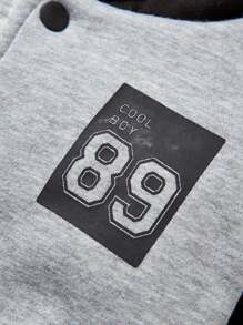 Baby Boy Letter Graphic Colorblock Thermal Lined Hooded Jacket - Grey - View 5