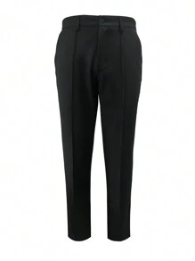Calvornis Men Solid Slant Pocket Cropped Suit Pants - Black - View 3