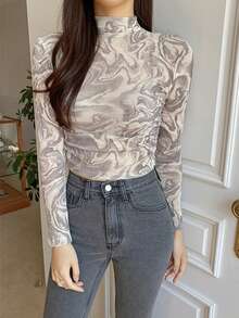 DAZY 大理石印花高領上衣 - 淺灰色 - 查看 8