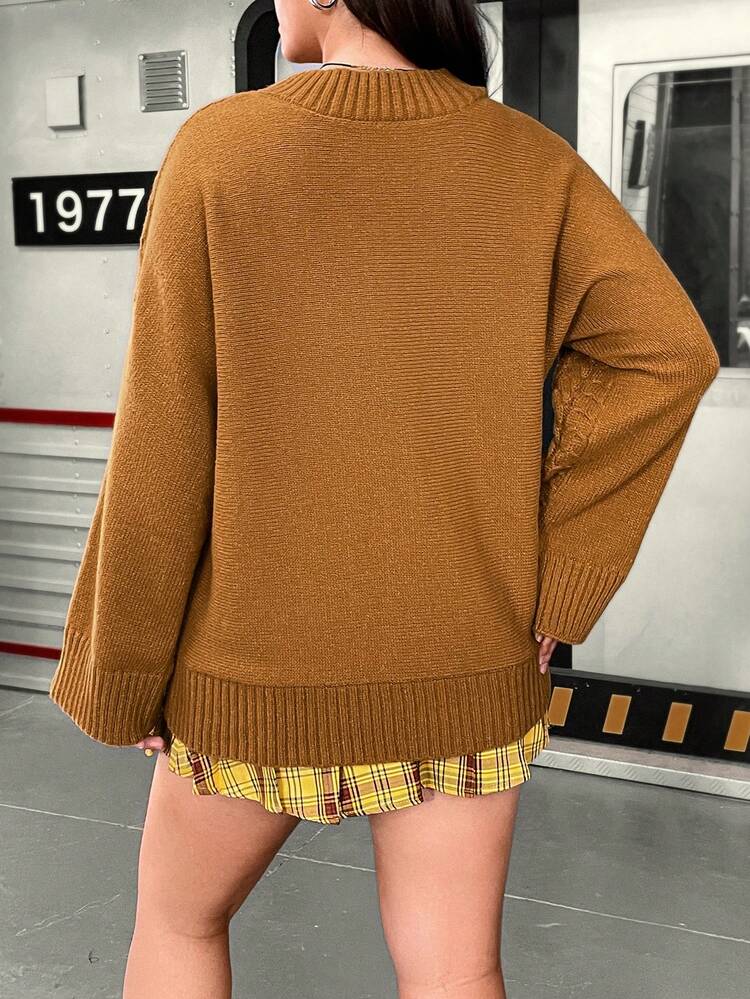 Plus Solid Batwing Sleeve Sweater Knit Pullover Fall Winter Sweater