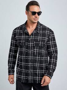 Manfinity VCAY Shacket À Carreaux À Impressions Pour Hommes, Grande Taille, Coupe Ample, Avec Poches À Rabat