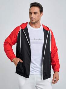 Manfinity VCAY Men Plus Slogan Graphic Contrast Raglan Sleeve Hooded Jacket, For Fall Winter