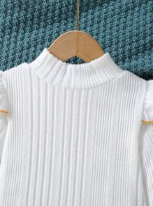 SHEIN 女小童荷葉邊T恤和卡通刺繡背帶洋裝 - 駝色 - 查看 6