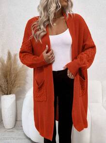 SHEIN LUNE Áo khoác cardigan thả vai hai túi - trái cam - Xem 5