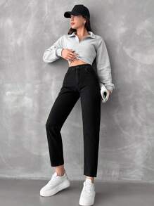 RueChic High Waist Mom Fit Jeans - Black - View 6