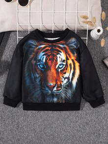 SHEIN Young Boy Tiger Print Sweatshirt - Black - View 3
