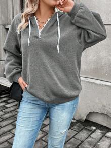 Franclia Plus Drop Shoulder Drawstring Hoodie - Grey - View 7