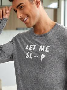 Men Slogan Graphic PJ Set / Pajama Set - Grey - View 4