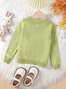 Baby Girl Rabbit Pattern Sweater - Green - View 2